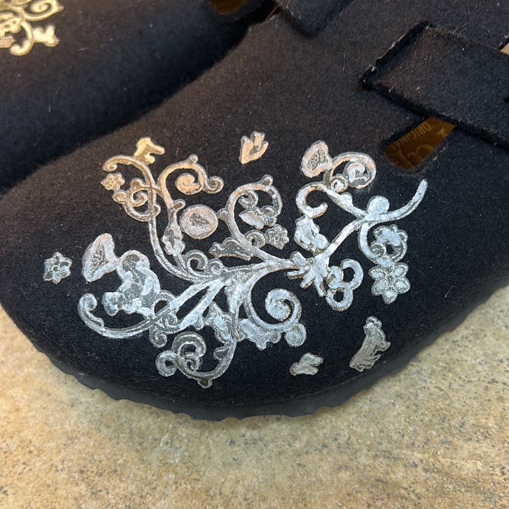 Birkenstock Black and Silver Embroidered Mules - Picture 6 of 6